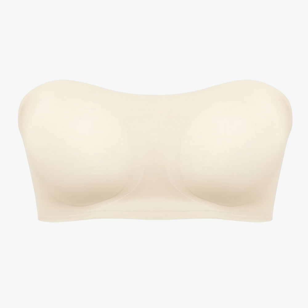 Strapless Wireless Bra with Crossover Back Band and Side Closure