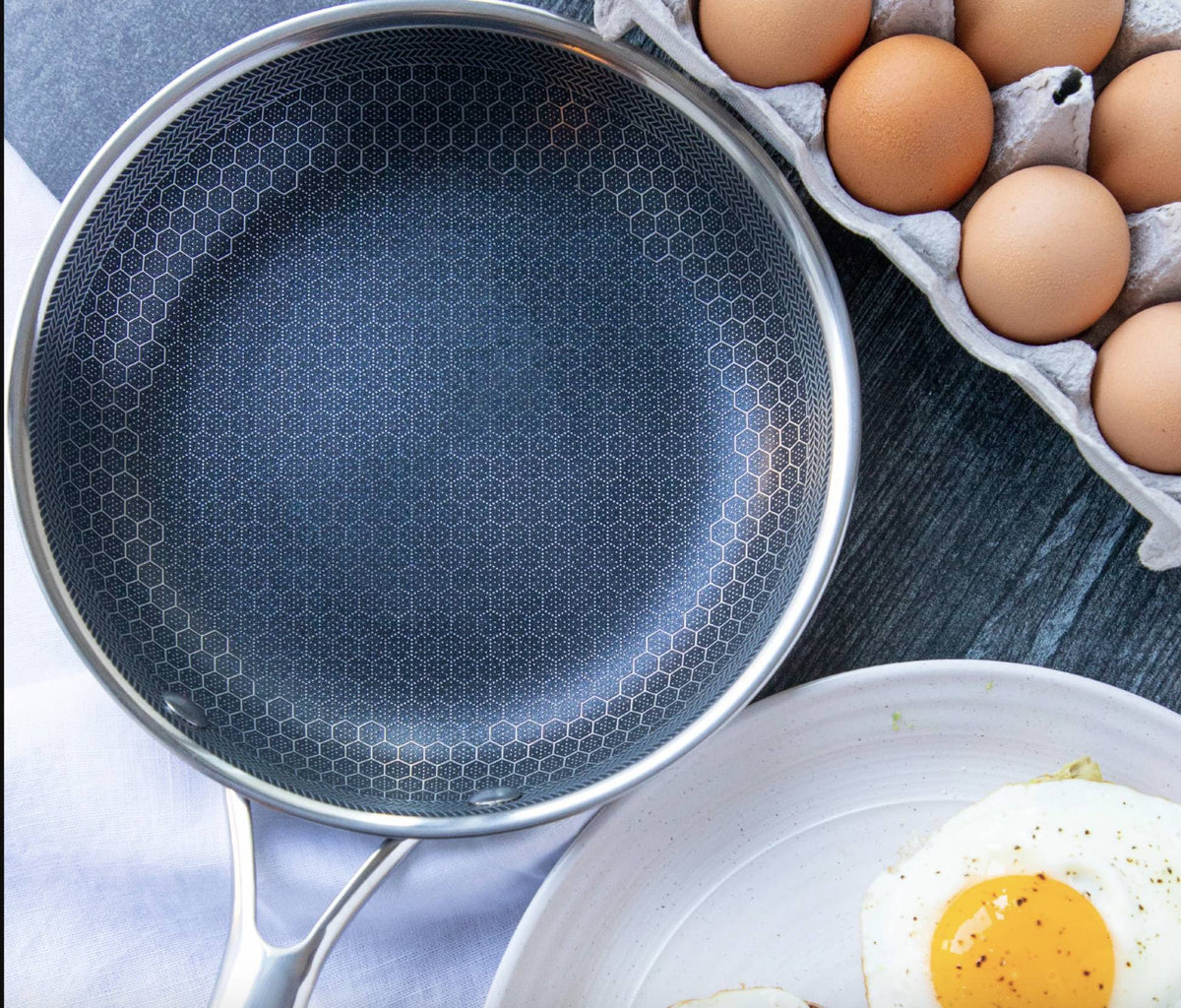 Stainless Steel Frying Pan with Honeycomb Non-Stick Coating Hybrid Skillet for Induction Gas and Electric Stoves Dishwasher Safe