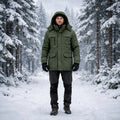 Men's Winter Parka Jacket Fleece Lined Windproof Hooded Coat with Removable Hood Mid-Length Warm Outdoor Jacket for Cold Weather