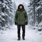 Men's Winter Parka Jacket Fleece Lined Windproof Hooded Coat with Removable Hood Mid-Length Warm Outdoor Jacket for Cold Weather