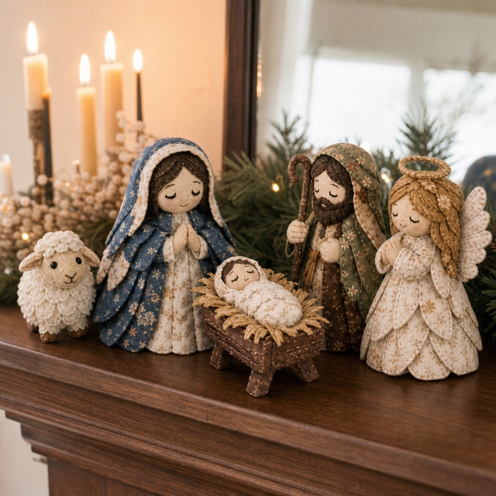 Patchwork Fabric Nativity Scene Sewing Kit with Precut Pieces for Christmas
