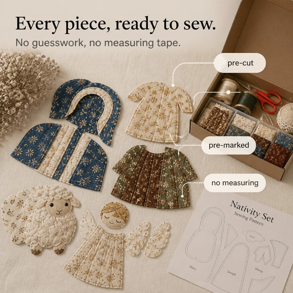 Patchwork Fabric Nativity Scene Sewing Kit with Precut Pieces for Christmas