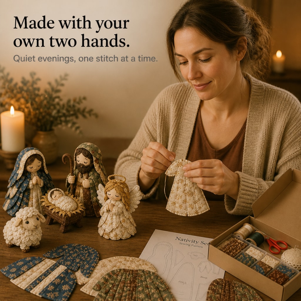 Patchwork Fabric Nativity Scene Sewing Kit with Precut Pieces for Christmas