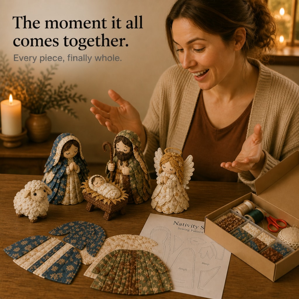 Patchwork Fabric Nativity Scene Sewing Kit with Precut Pieces for Christmas