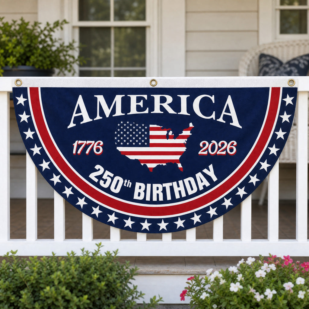 Patriotic America Anniversary Half Fan Flag for Porch Railing