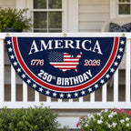 Patriotic America Anniversary Half Fan Flag for Porch Railing