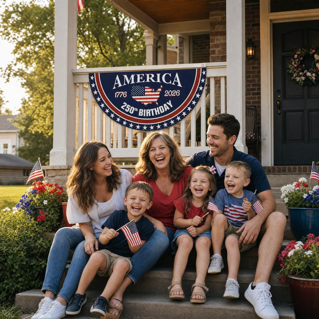 Patriotic America Anniversary Half Fan Flag for Porch Railing