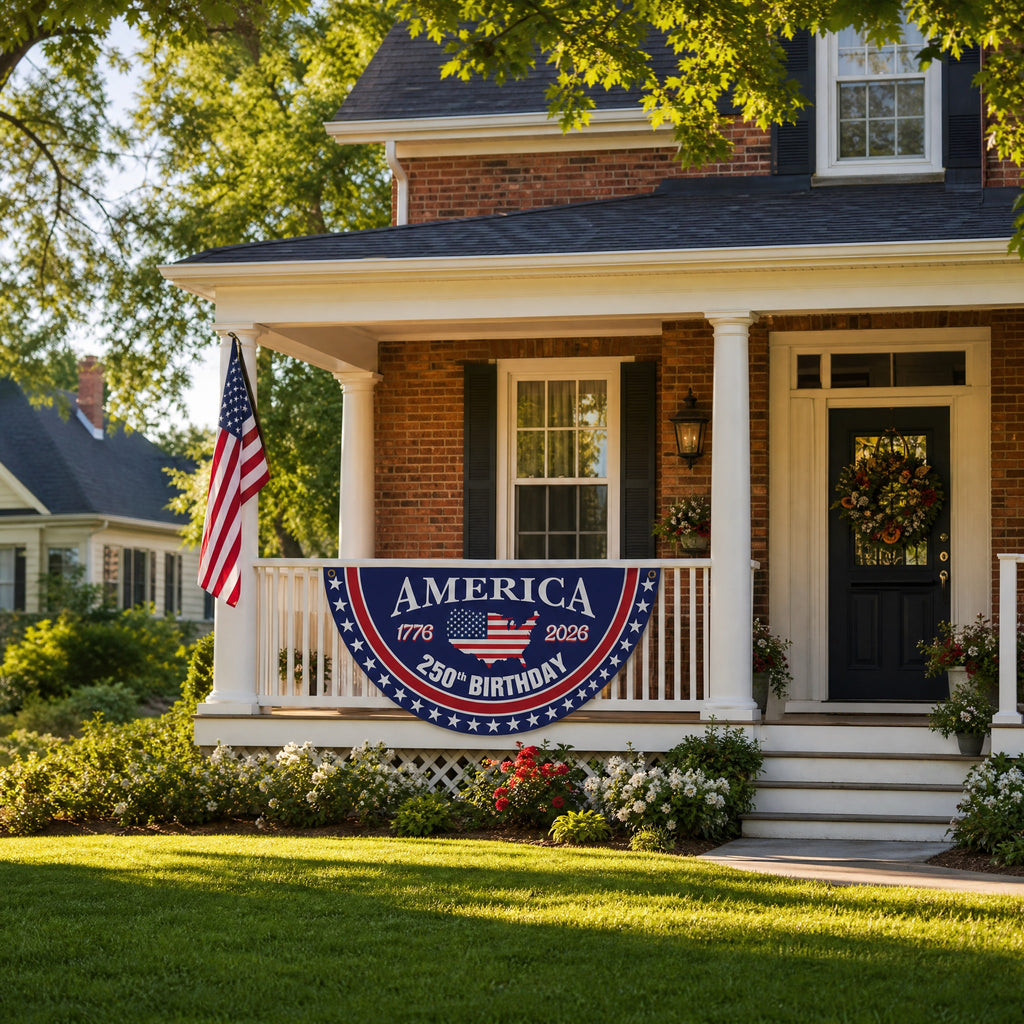 Patriotic America Anniversary Half Fan Flag for Porch Railing