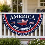 Patriotic America Anniversary Half Fan Flag for Porch Railing