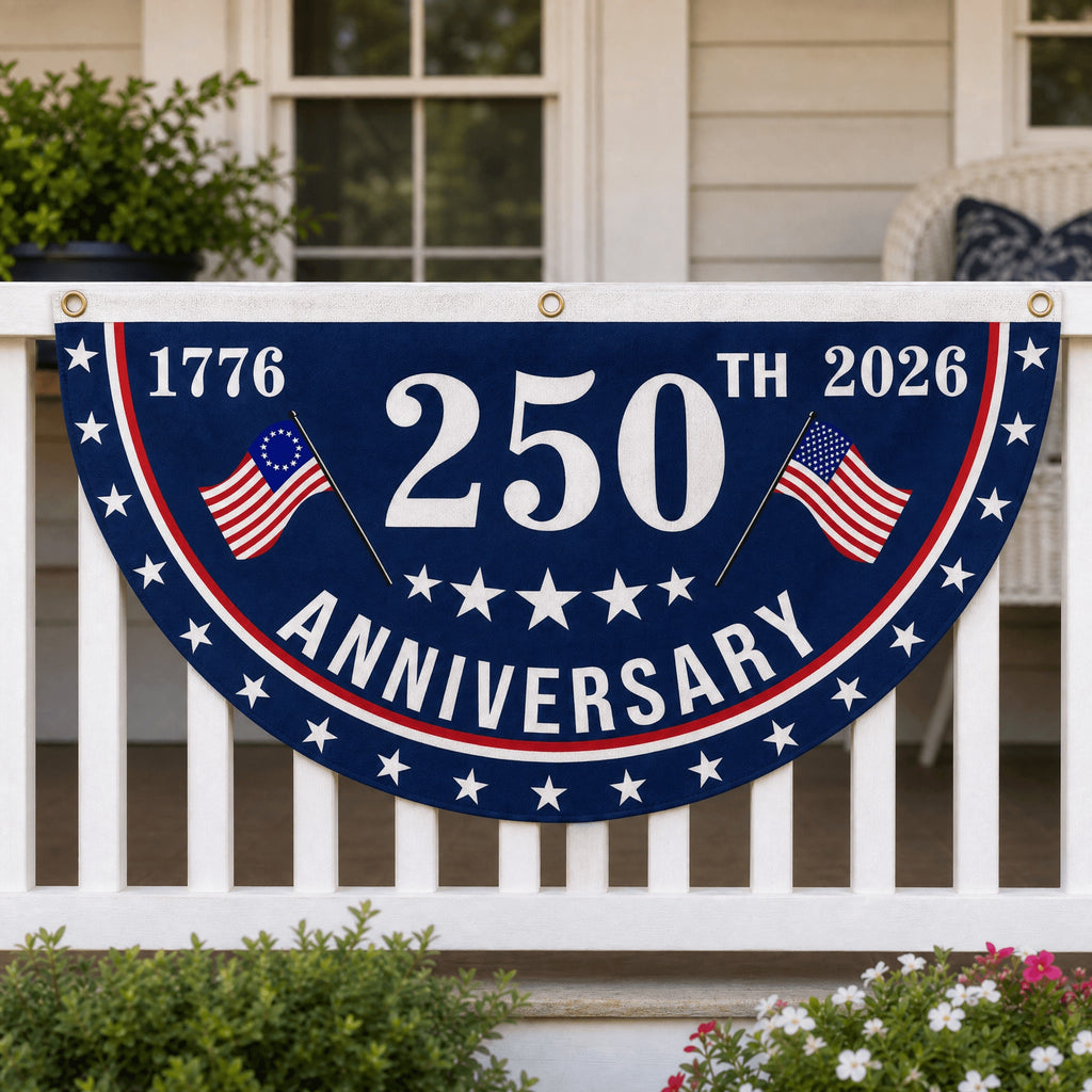 Patriotic America Anniversary Half Fan Flag for Porch Railing