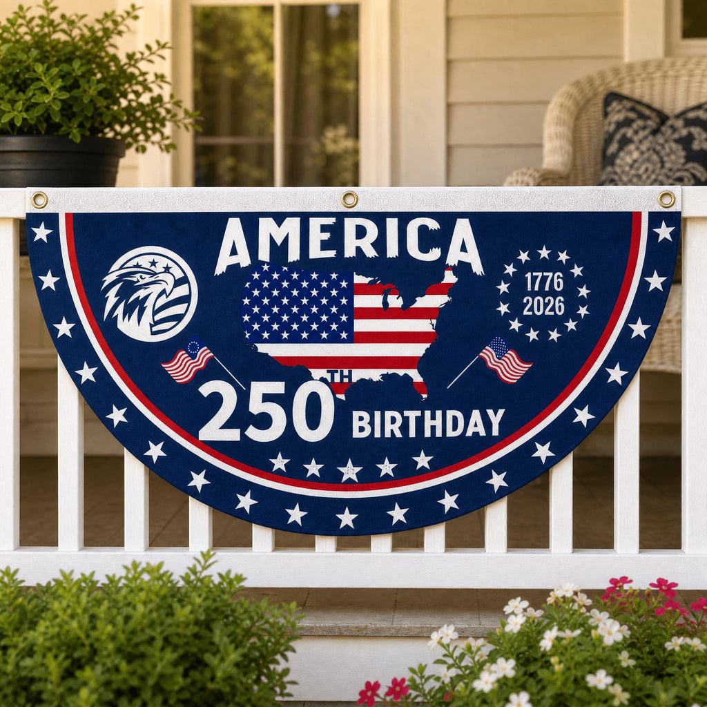 Patriotic America Anniversary Half Fan Flag for Porch Railing