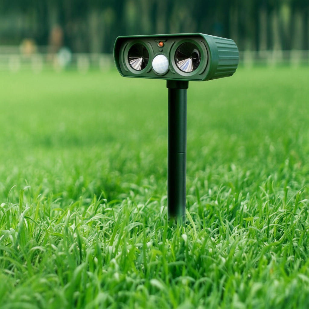 Solar Powered Ultrasonic Pest Repeller Outdoor Animal Deterrent with Motion Sensor and Flashing Light Garden Stake