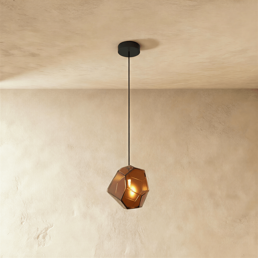 Geometric Faceted Glass Pendant Light with Black Canopy