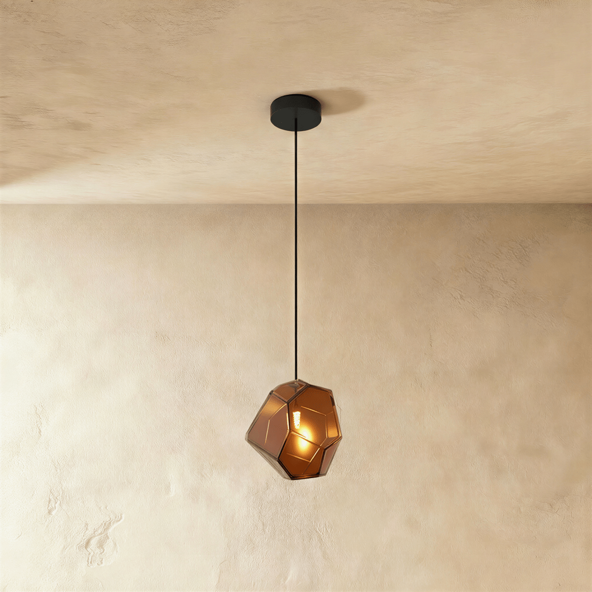 Geometric Faceted Glass Pendant Light with Black Canopy