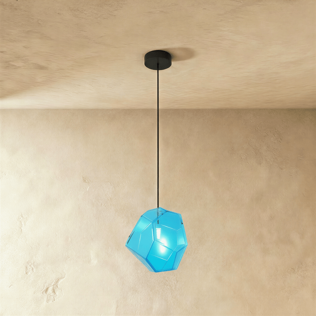 Geometric Faceted Glass Pendant Light with Black Canopy