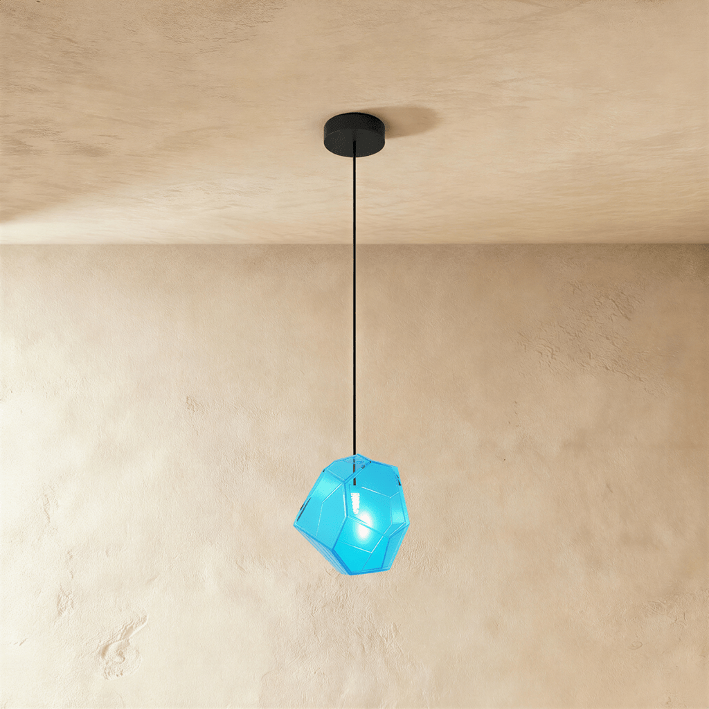 Geometric Faceted Glass Pendant Light with Black Canopy