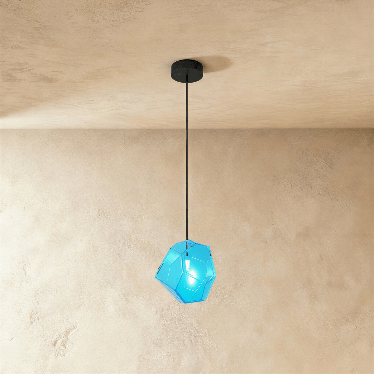Geometric Faceted Glass Pendant Light with Black Canopy