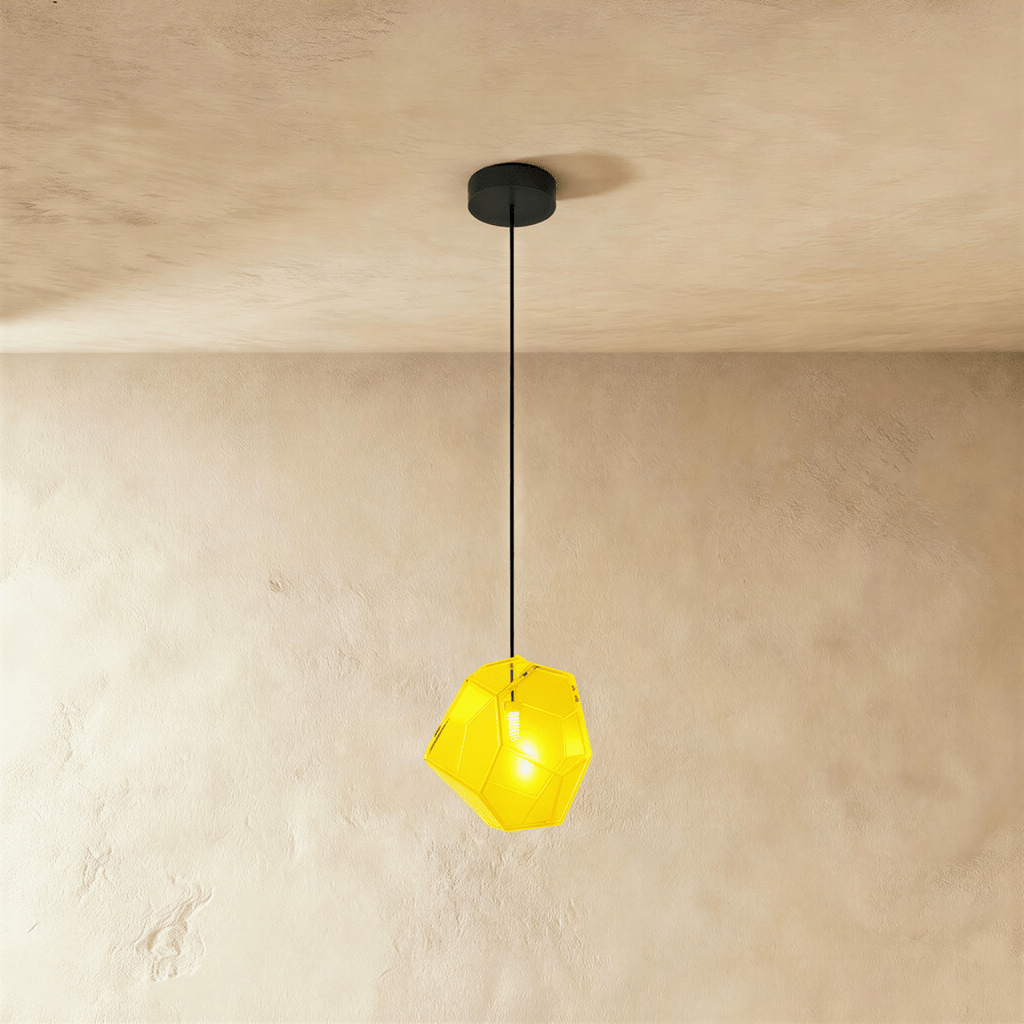 Geometric Faceted Glass Pendant Light with Black Canopy