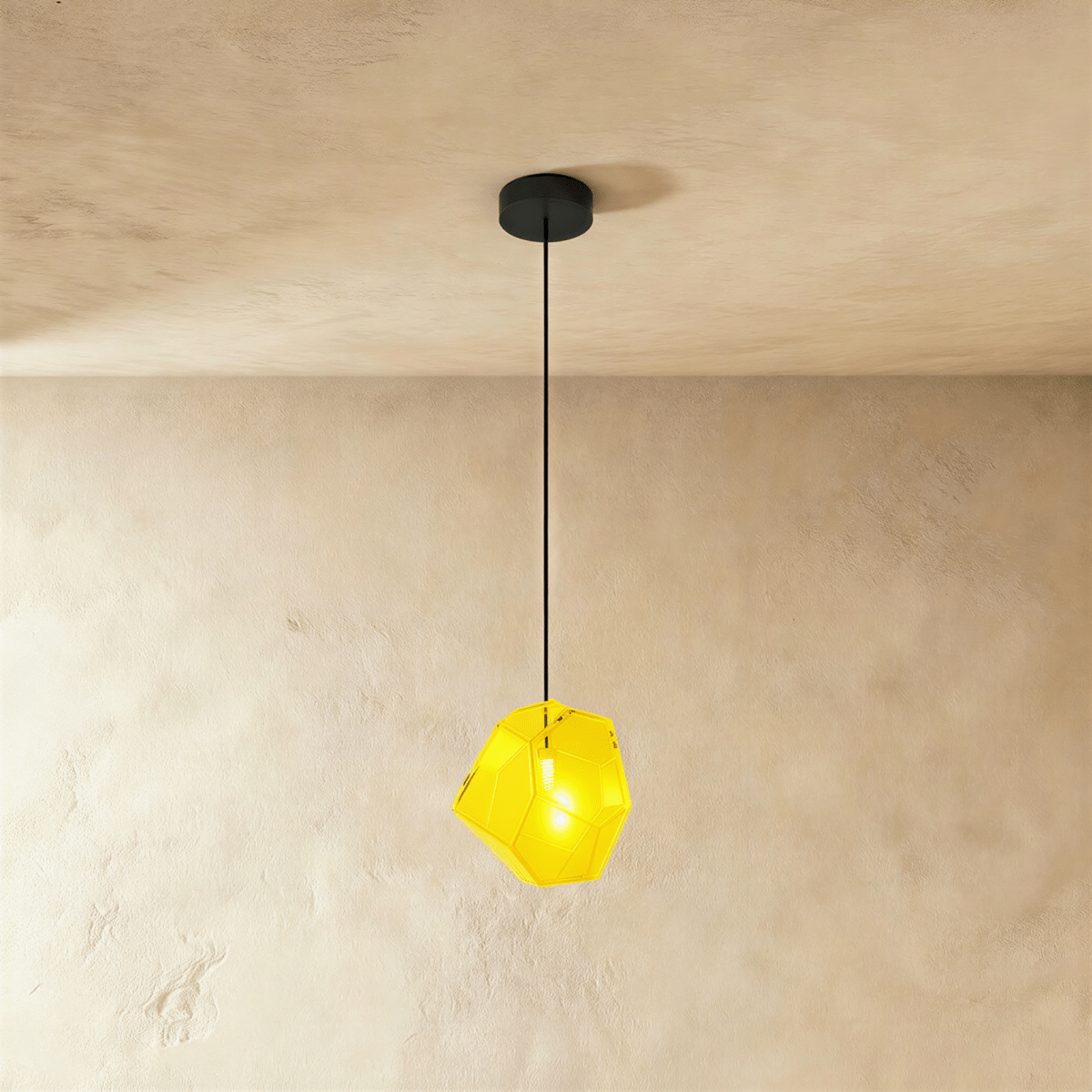 Geometric Faceted Glass Pendant Light with Black Canopy