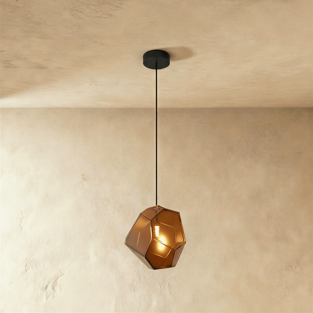 Geometric Faceted Glass Pendant Light with Black Canopy