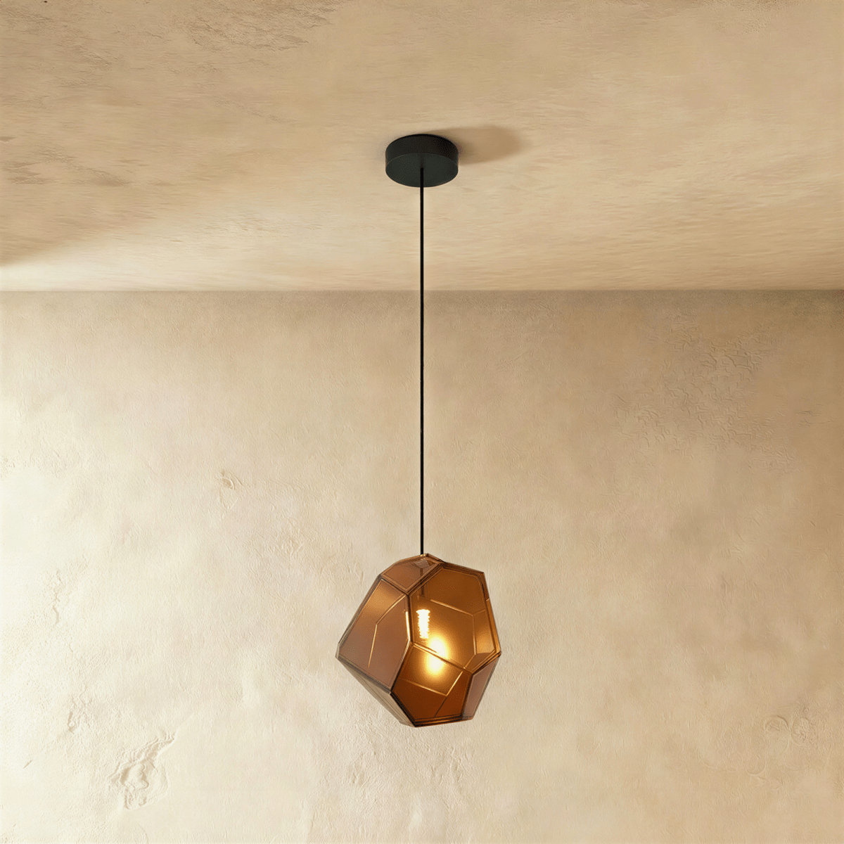 Geometric Faceted Glass Pendant Light with Black Canopy
