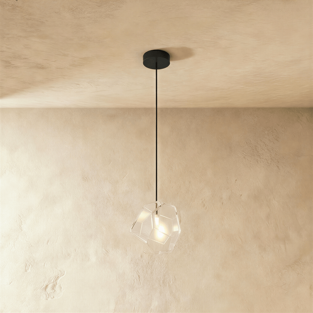 Geometric Faceted Glass Pendant Light with Black Canopy