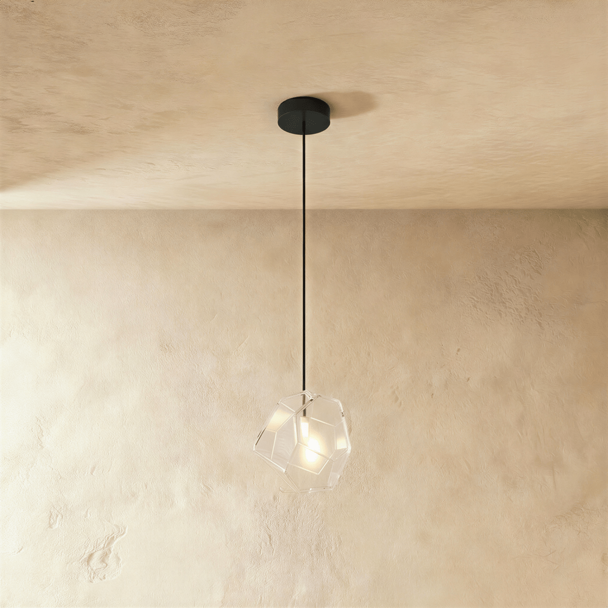 Geometric Faceted Glass Pendant Light with Black Canopy