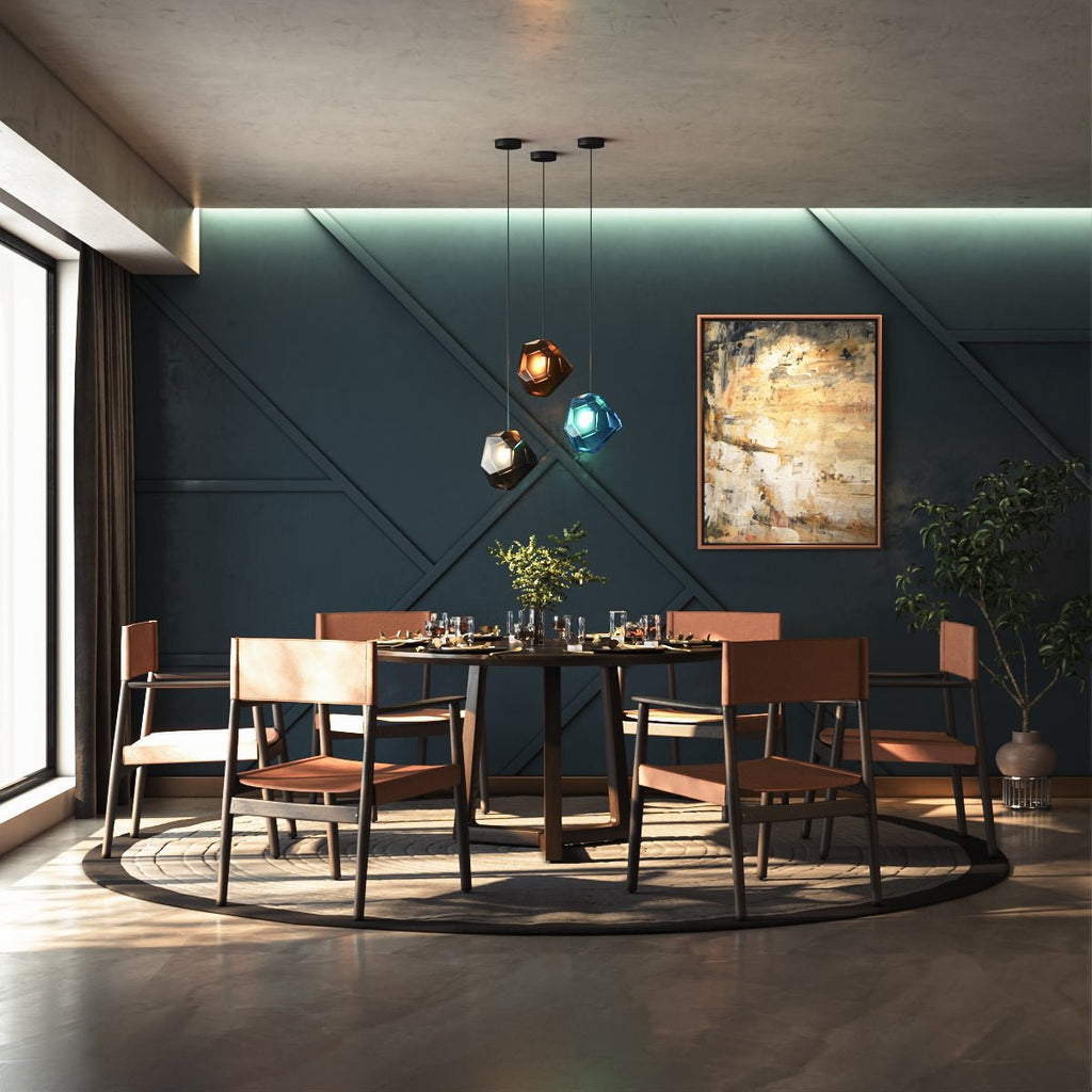 Geometric Faceted Glass Pendant Light with Black Canopy