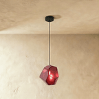 Geometric Faceted Glass Pendant Light with Black Canopy