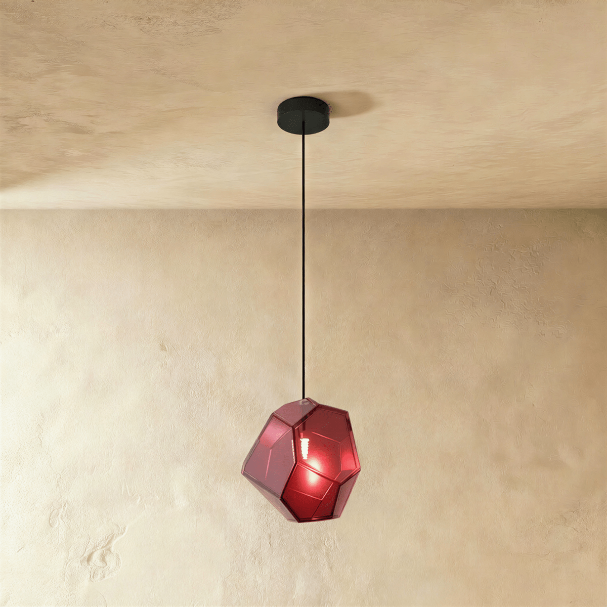 Geometric Faceted Glass Pendant Light with Black Canopy