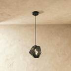 Geometric Faceted Glass Pendant Light with Black Canopy