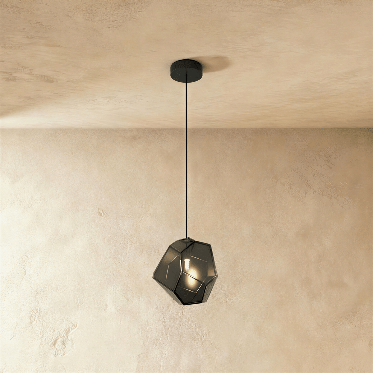 Geometric Faceted Glass Pendant Light with Black Canopy