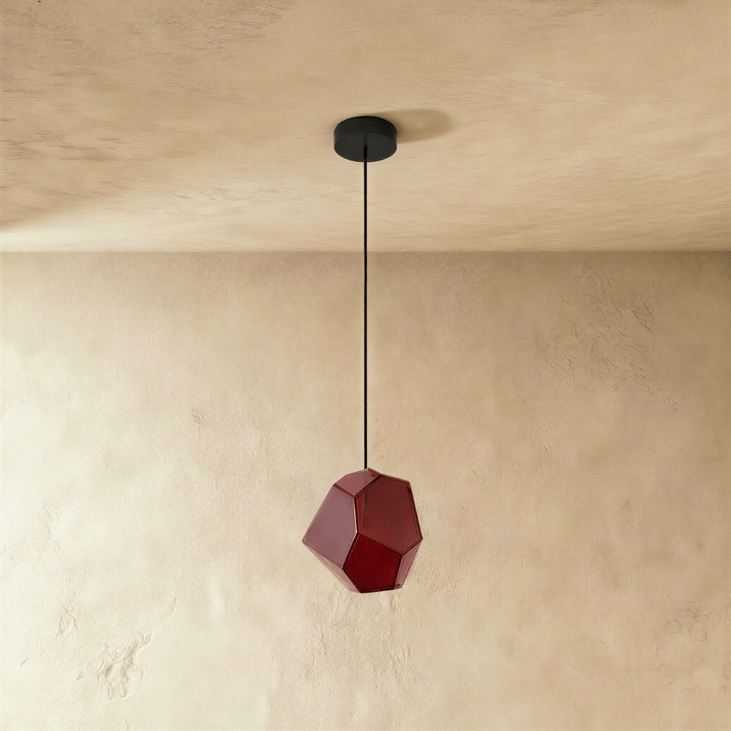 Geometric Faceted Glass Pendant Light with Black Canopy