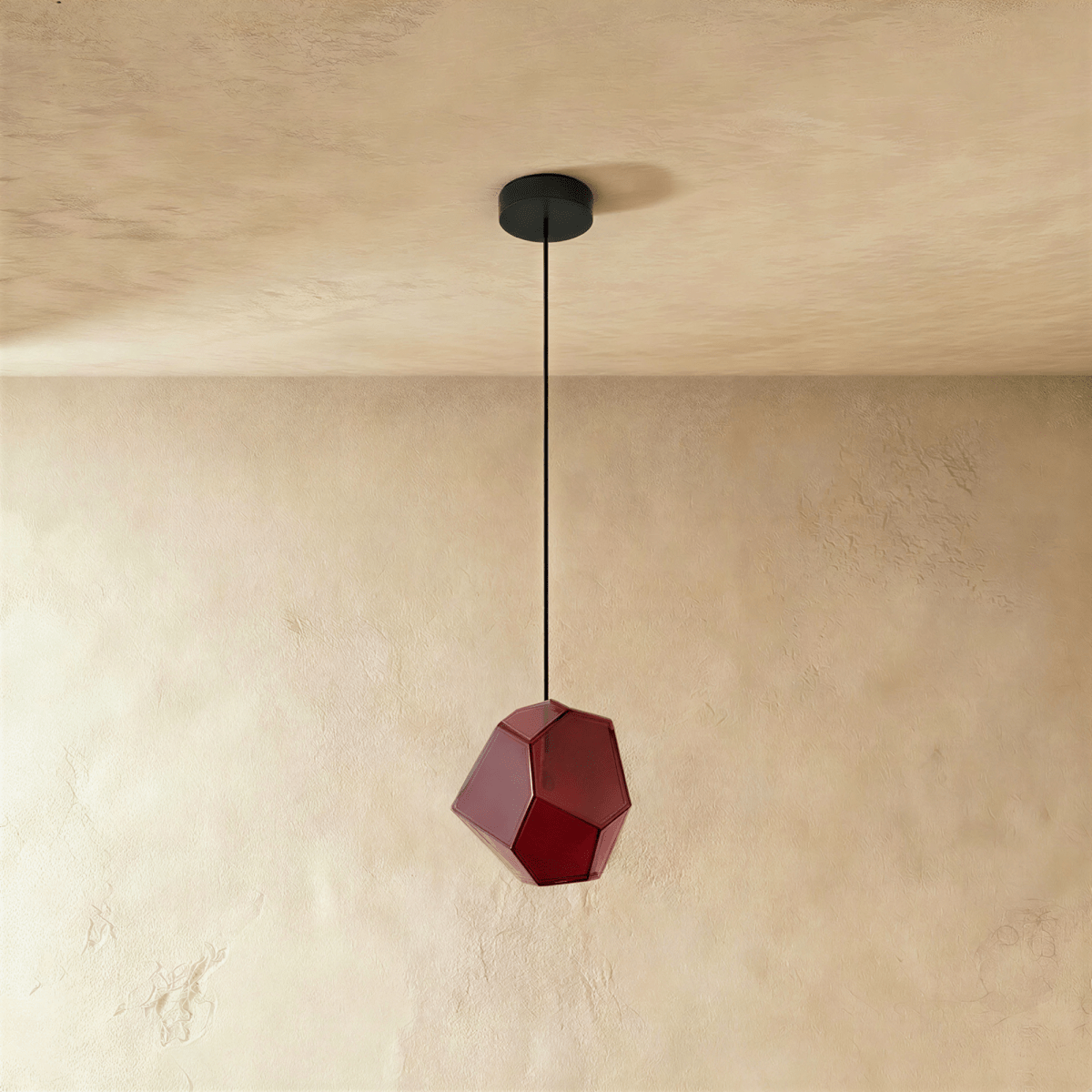 Geometric Faceted Glass Pendant Light with Black Canopy