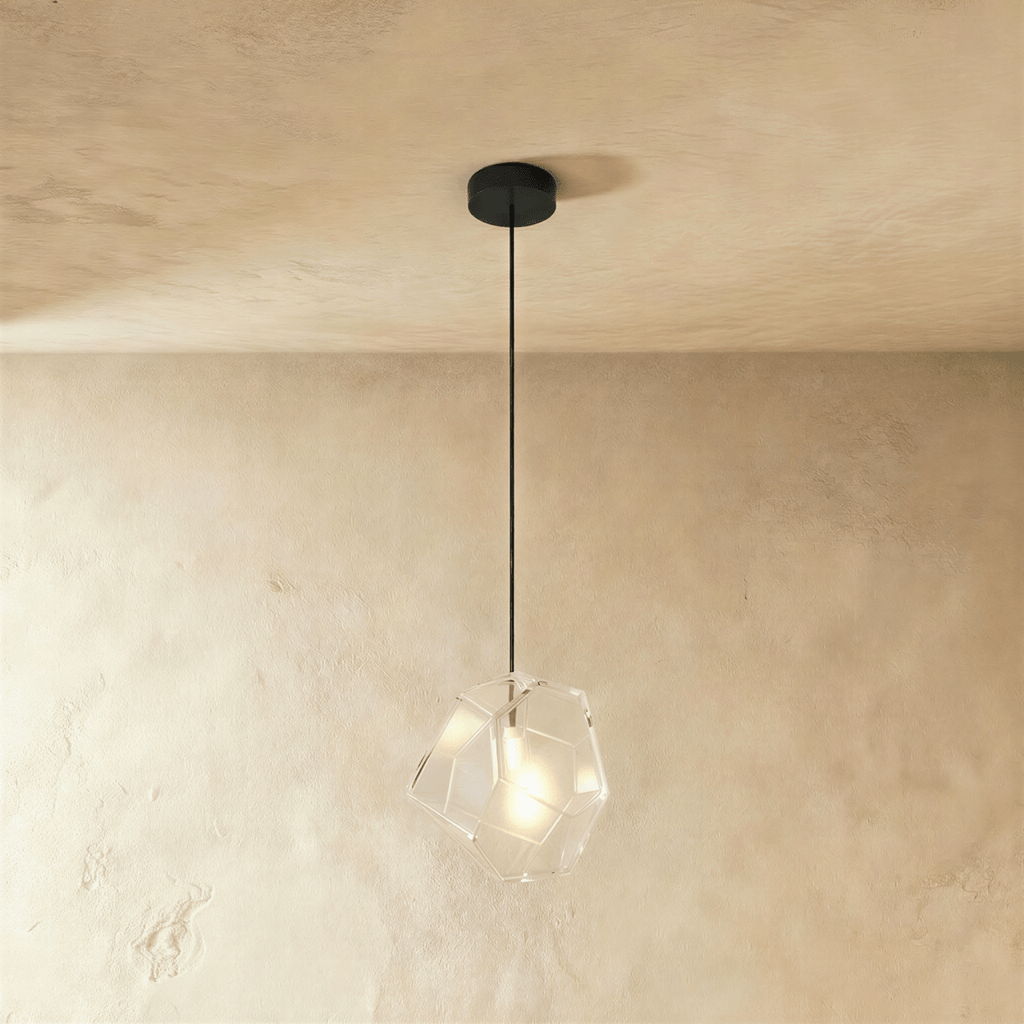 Geometric Faceted Glass Pendant Light with Black Canopy