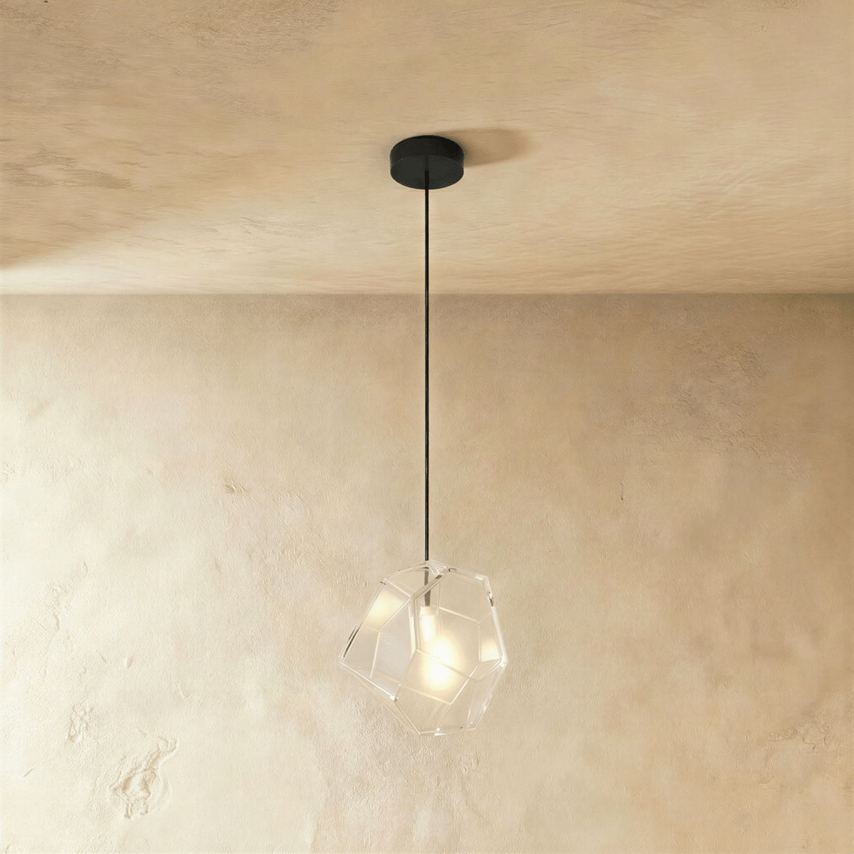 Geometric Faceted Glass Pendant Light with Black Canopy