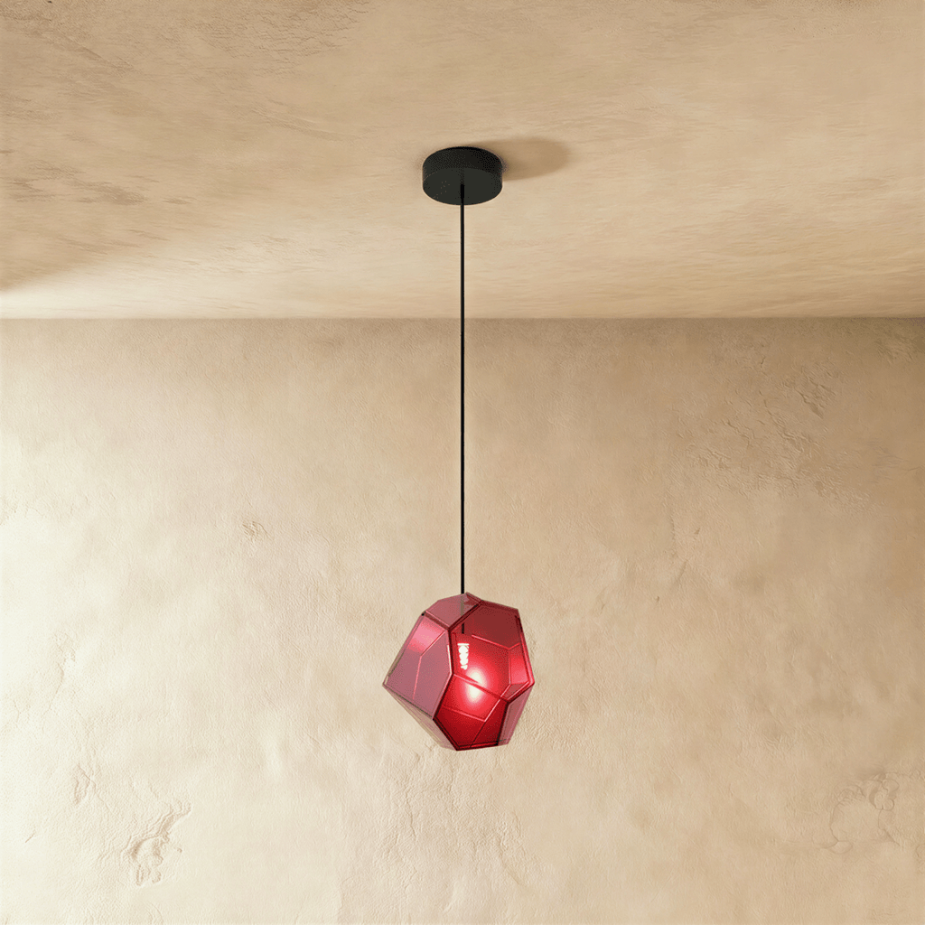 Geometric Faceted Glass Pendant Light with Black Canopy