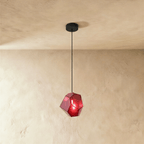 Geometric Faceted Glass Pendant Light with Black Canopy
