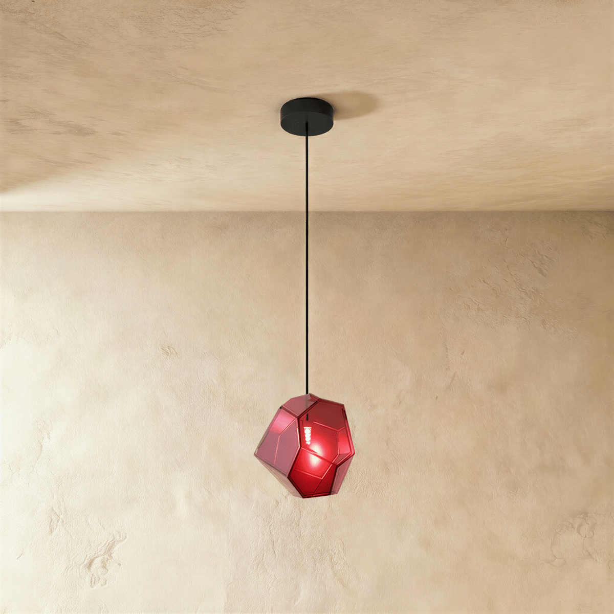Geometric Faceted Glass Pendant Light with Black Canopy
