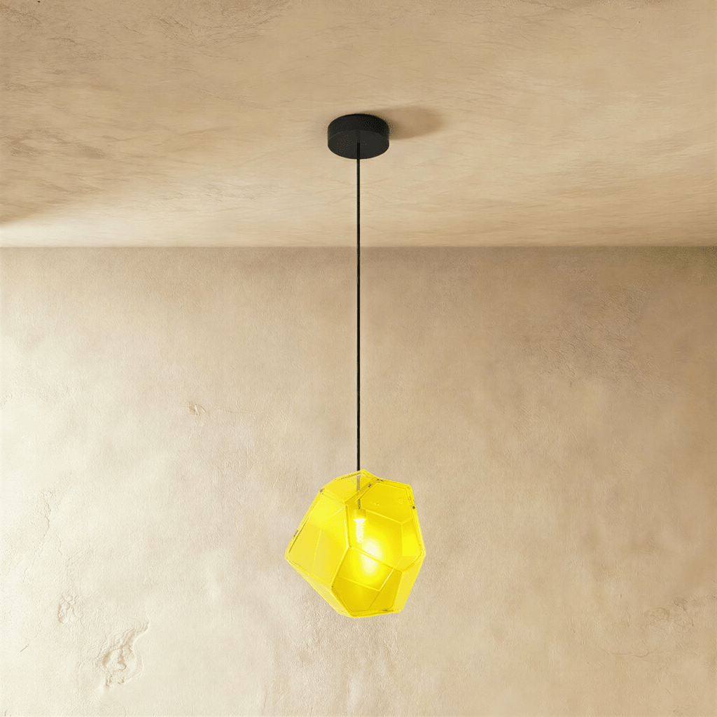 Geometric Faceted Glass Pendant Light with Black Canopy