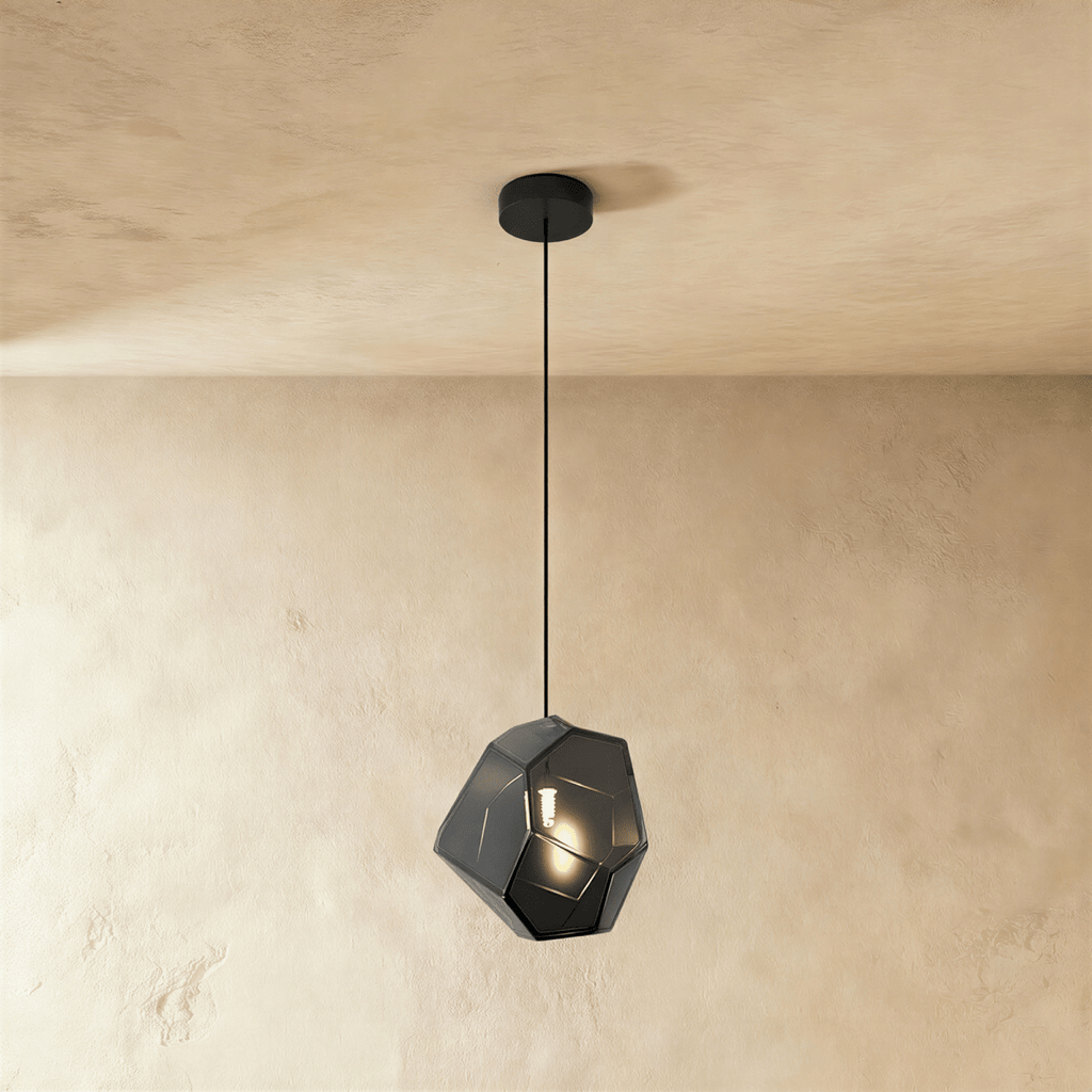 Geometric Faceted Glass Pendant Light with Black Canopy