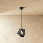 Geometric Faceted Glass Pendant Light with Black Canopy