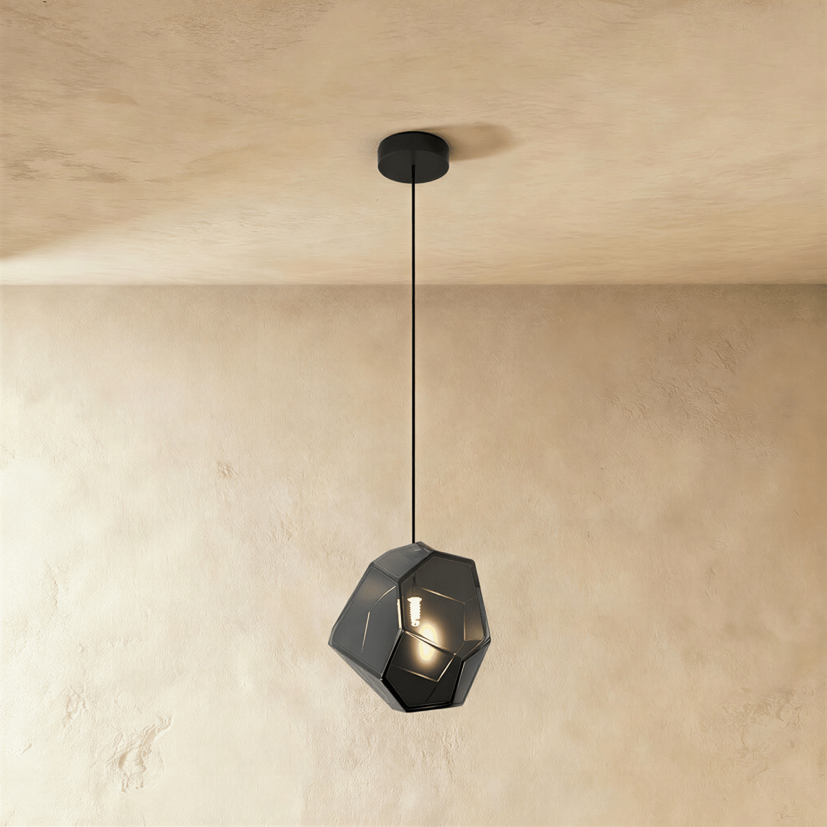 Geometric Faceted Glass Pendant Light with Black Canopy