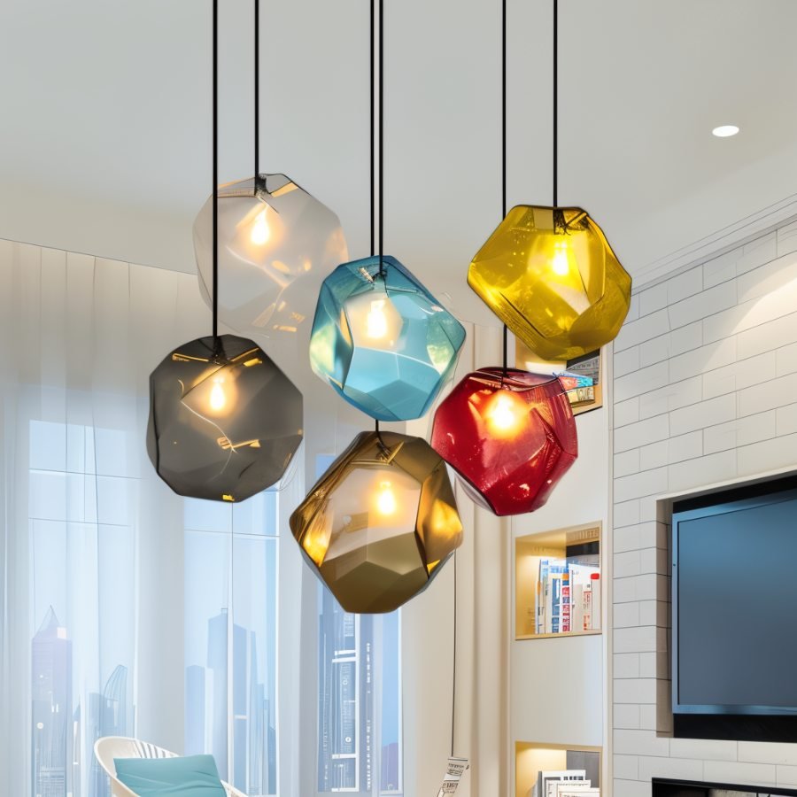 Geometric Faceted Glass Pendant Light with Black Canopy