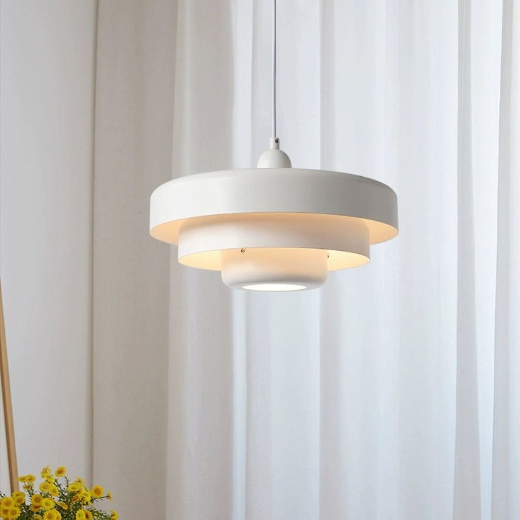 Mid-Century Metal Dining Room Pendant Light with Layered Disc Shade