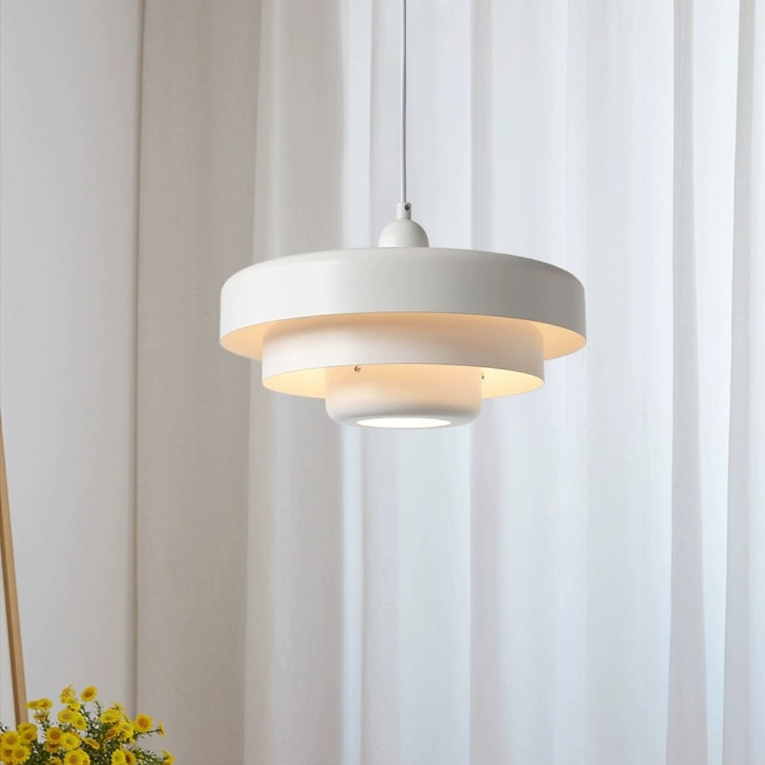 Mid-Century Metal Dining Room Pendant Light with Layered Disc Shade