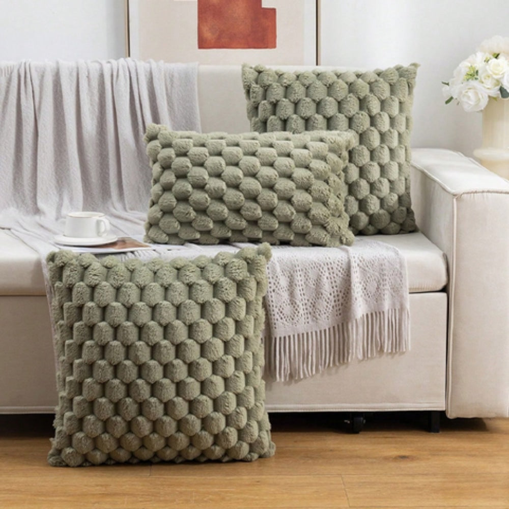 Plush Bubble Texture Throw Pillow Cover with Hidden Zipper