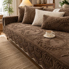 Plush Non-Slip Sofa Cover with Embossed Leaf Texture and Silicone Grip Backing