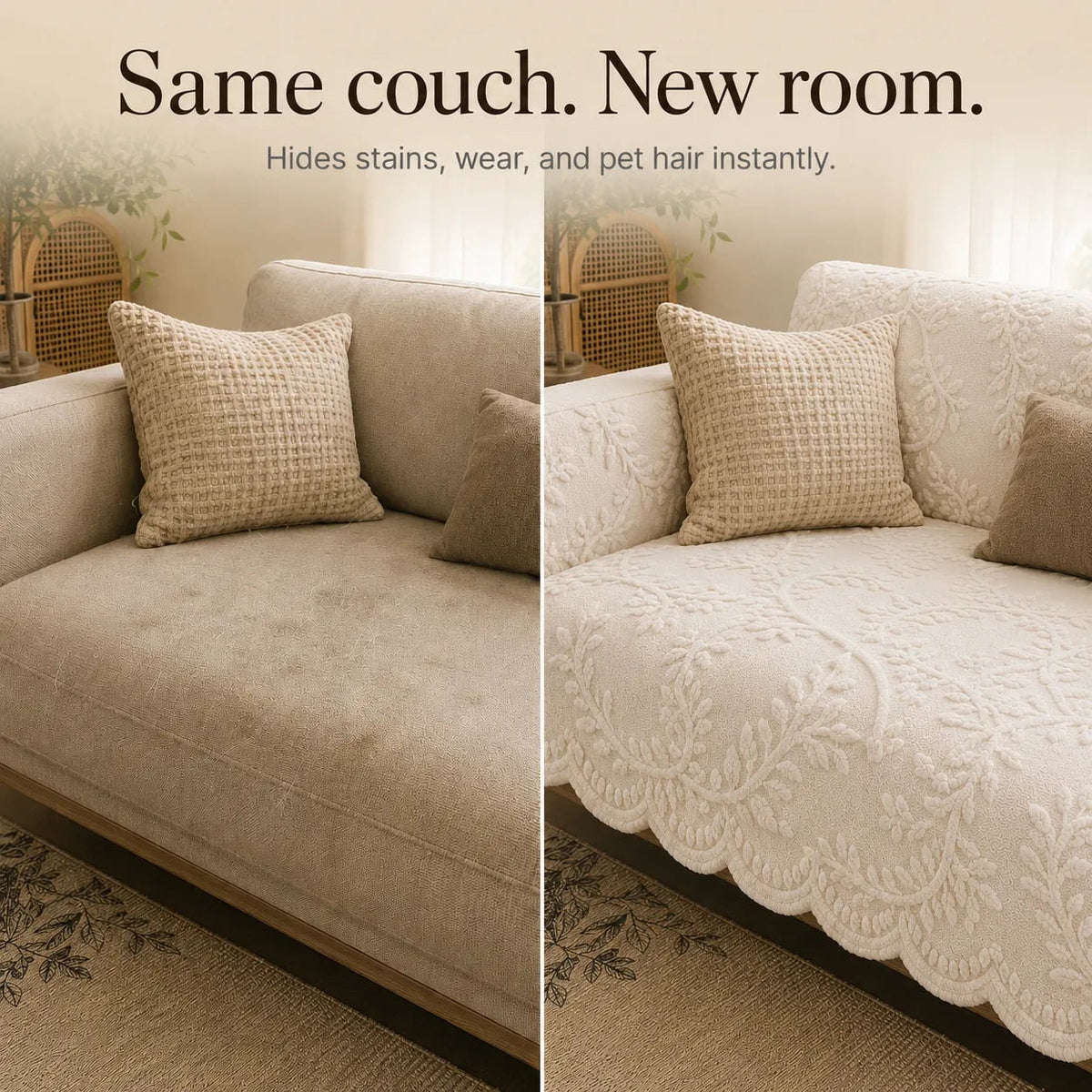 Plush Non-Slip Sofa Cover with Embossed Leaf Texture and Silicone Grip Backing