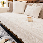 Plush Non-Slip Sofa Cover with Embossed Leaf Texture and Silicone Grip Backing